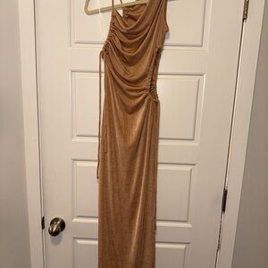 Hello Molly Tan Ruched Maxi Dress